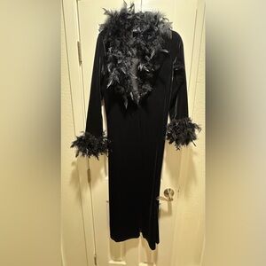 Formula X Black Velvet Long Sleeve Gown With Feather Trim